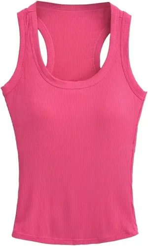 Women's Square Neck Sleeveless Camisole Built-in Chest Pad Ribbed Slim Fit Summer Tank Top