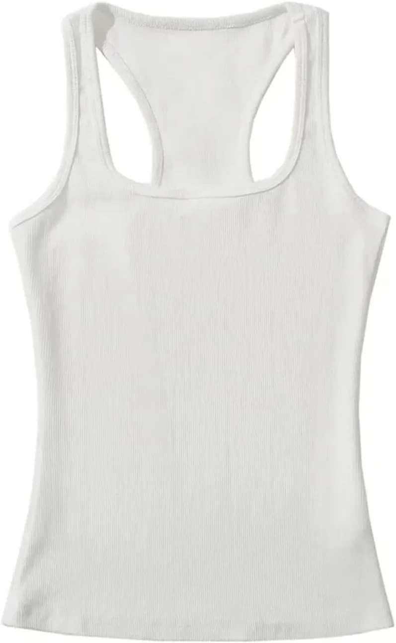 Women's Square Neck Sleeveless Camisole Racerback Ribbed Casual Slim Fit Tank Top