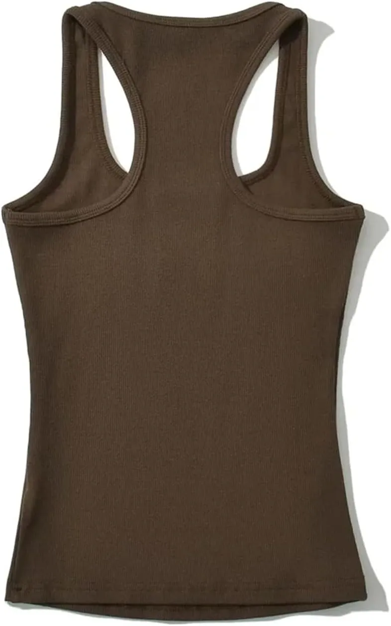 Women's Square Neck Sleeveless Camisole Racerback Ribbed Casual Slim Fit Tank Top
