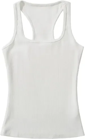 Women's Square Neck Sleeveless Camisole Racerback Ribbed Casual Slim Fit Tank Top