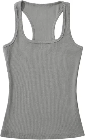 Women's Square Neck Sleeveless Camisole Racerback Ribbed Casual Slim Fit Tank Top