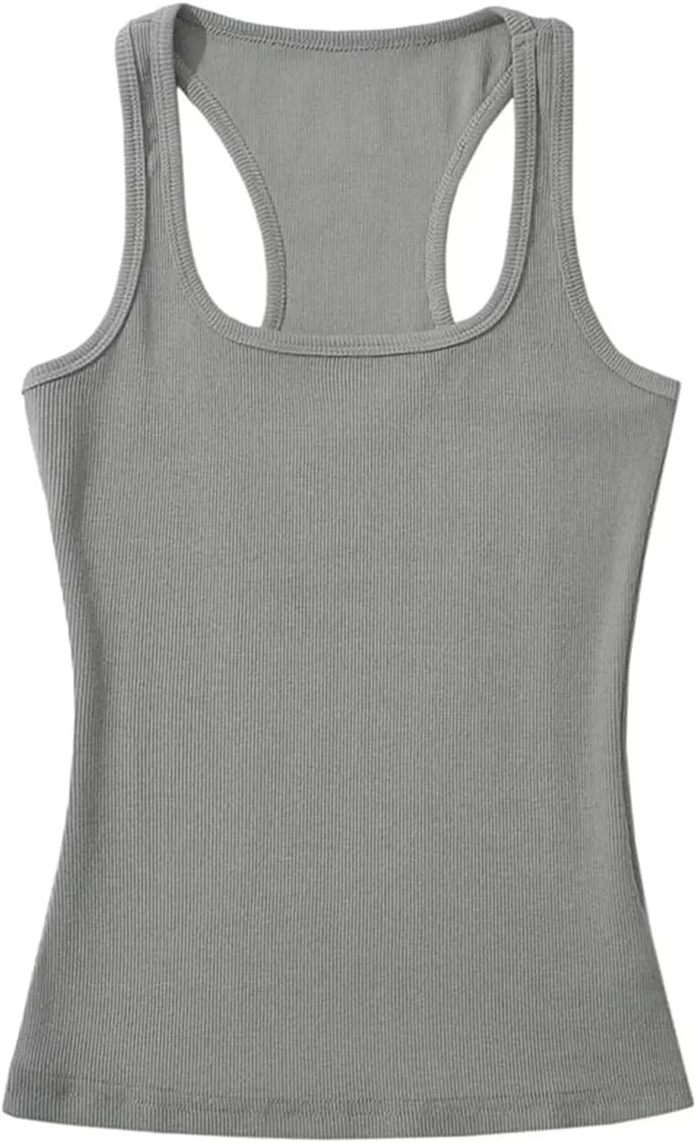 Women's Square Neck Sleeveless Camisole Racerback Ribbed Casual Slim Fit Tank Top