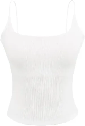 Women's Square Neck Spaghetti Strap Camisole Backless Lace Built-in Chest Pad Ribbed Tank Top