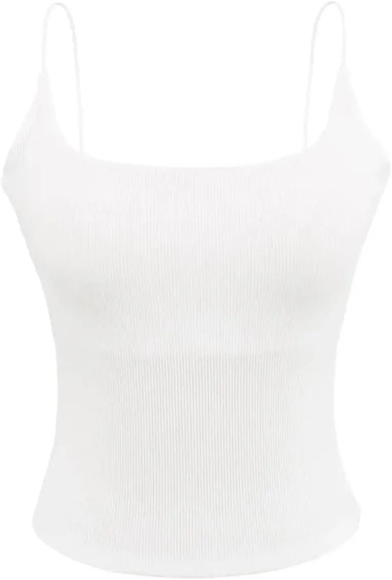 Women's Square Neck Spaghetti Strap Camisole Backless Lace Built-in Chest Pad Ribbed Tank Top