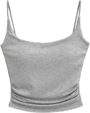 Women's Square Neck Spaghetti Strap Camisole Built-in Chest Pad Summer Casual Slim Fit Tank Top