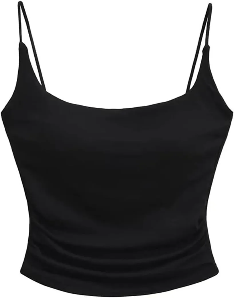 Women's Square Neck Spaghetti Strap Camisole Built-in Chest Pad Summer Casual Slim Fit Tank Top