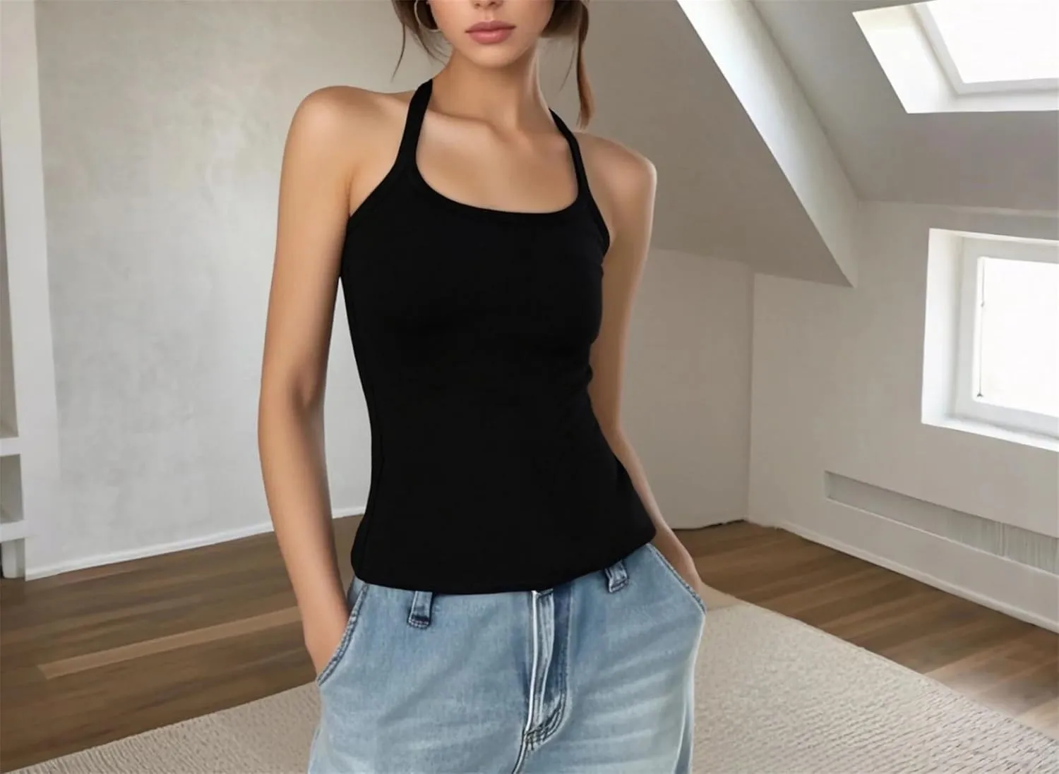 Women's Square Neck Spaghetti Strap Camisole Racerback Slim Fit Summer Casual Tank Top
