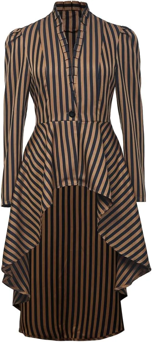 Women's Steampunk Long Striped Jacket Renaissance Victorian Gothic Blazer Jacket Coat
