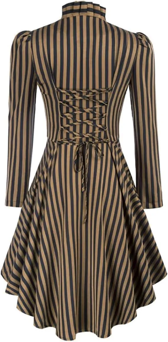 Women's Steampunk Long Striped Jacket Renaissance Victorian Gothic Blazer Jacket Coat