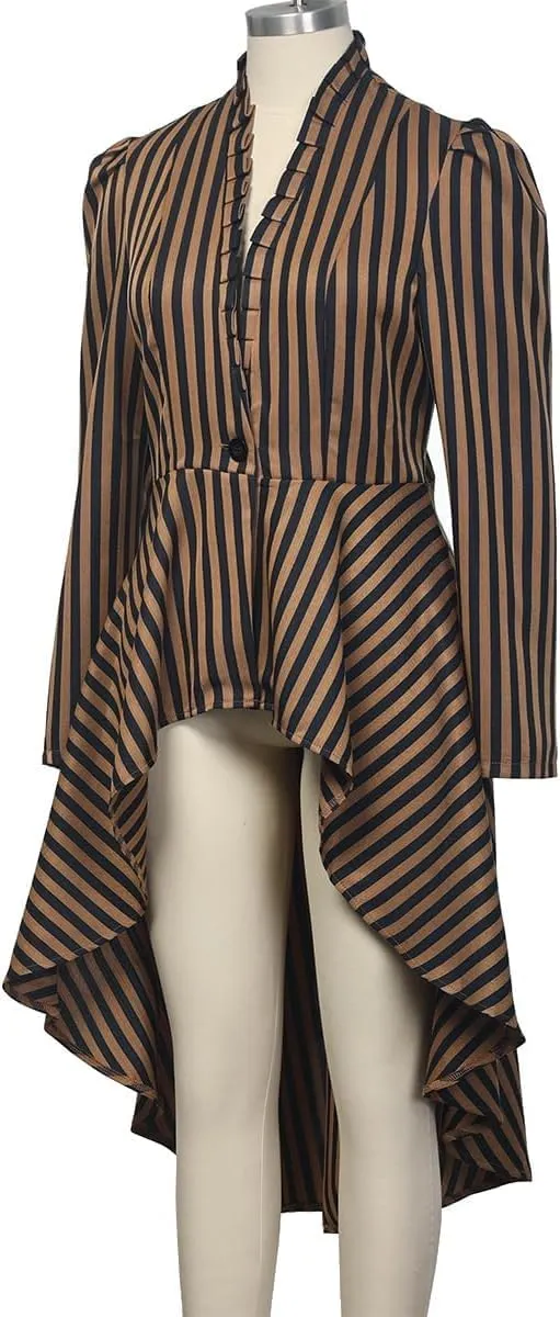 Women's Steampunk Long Striped Jacket Renaissance Victorian Gothic Blazer Jacket Coat
