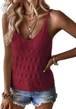 Womens Tank Tops V Neck Spring Summer Camisole Spaghetti Strap Cami Top Sleeveless Knitted Shirt Casual Solid Crochet Vest