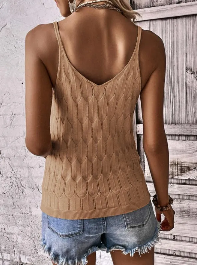 Womens Tank Tops V Neck Spring Summer Camisole Spaghetti Strap Cami Top Sleeveless Knitted Shirt Casual Solid Crochet Vest