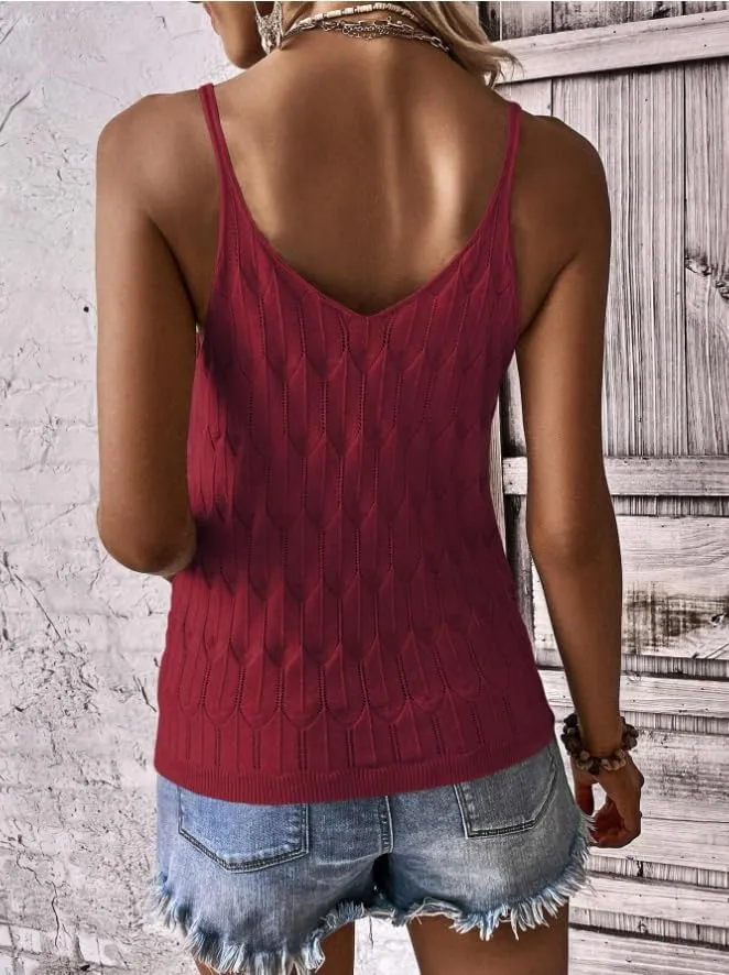 Womens Tank Tops V Neck Spring Summer Camisole Spaghetti Strap Cami Top Sleeveless Knitted Shirt Casual Solid Crochet Vest