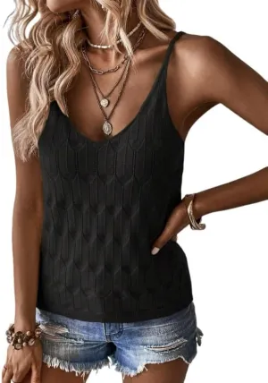 Womens Tank Tops V Neck Spring Summer Camisole Spaghetti Strap Cami Top Sleeveless Knitted Shirt Casual Solid Crochet Vest