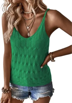Womens Tank Tops V Neck Spring Summer Camisole Spaghetti Strap Cami Top Sleeveless Knitted Shirt Casual Solid Crochet Vest