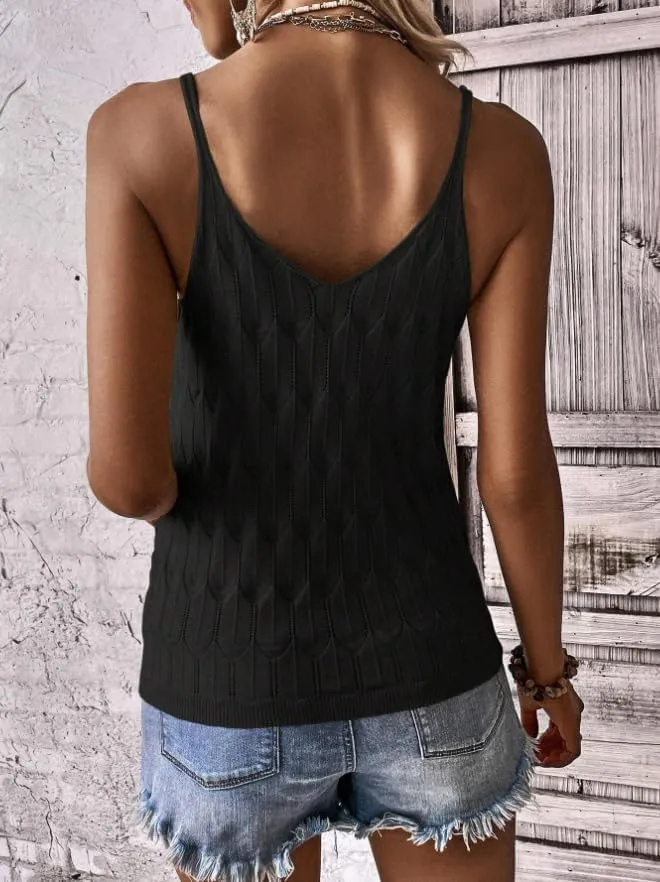 Womens Tank Tops V Neck Spring Summer Camisole Spaghetti Strap Cami Top Sleeveless Knitted Shirt Casual Solid Crochet Vest