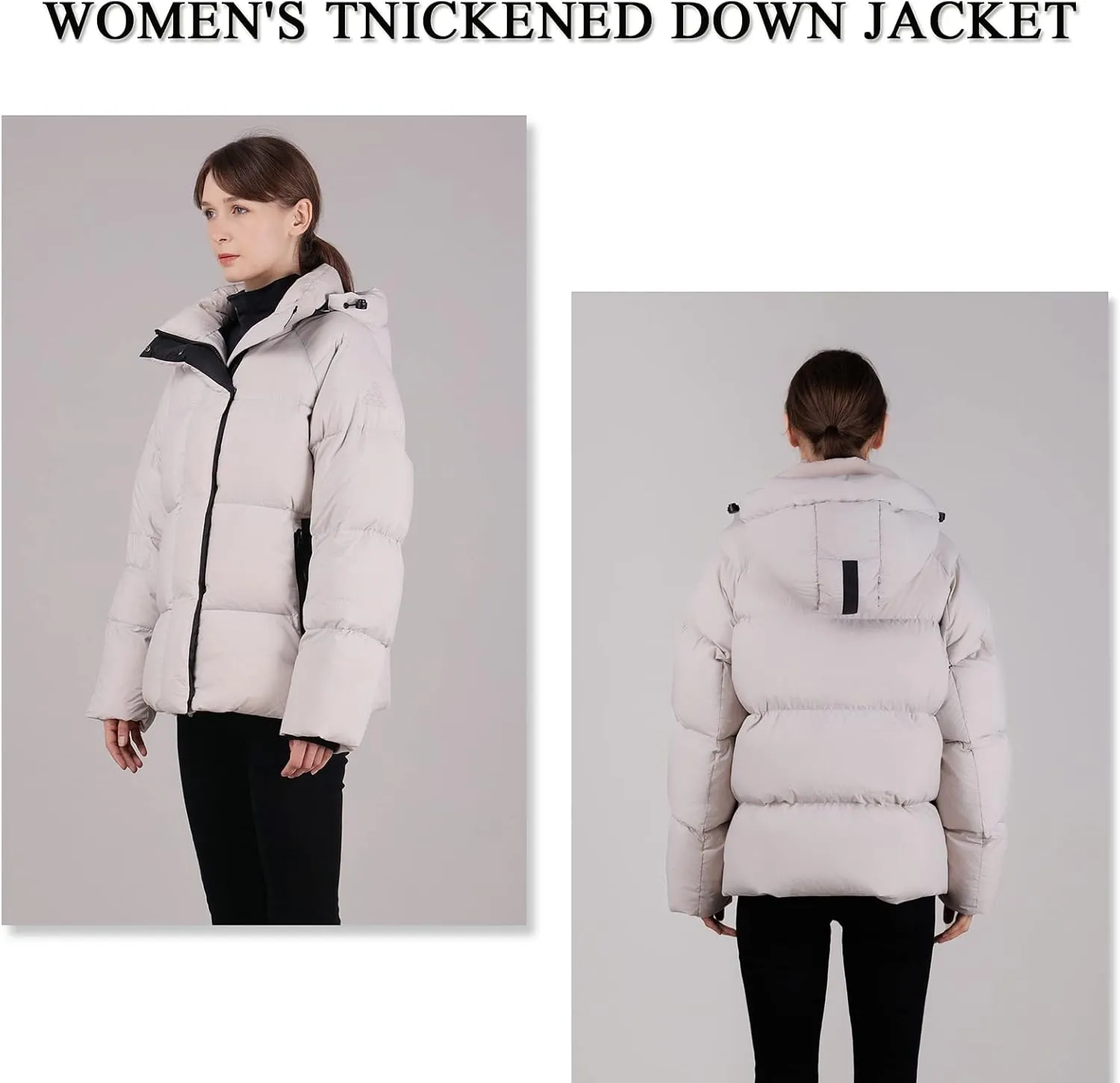 Women's Thickened Down Jacket - Winter Hooded Short Puffy Packable Jacket, Warm Puffer Down Coat for Christmas Gift