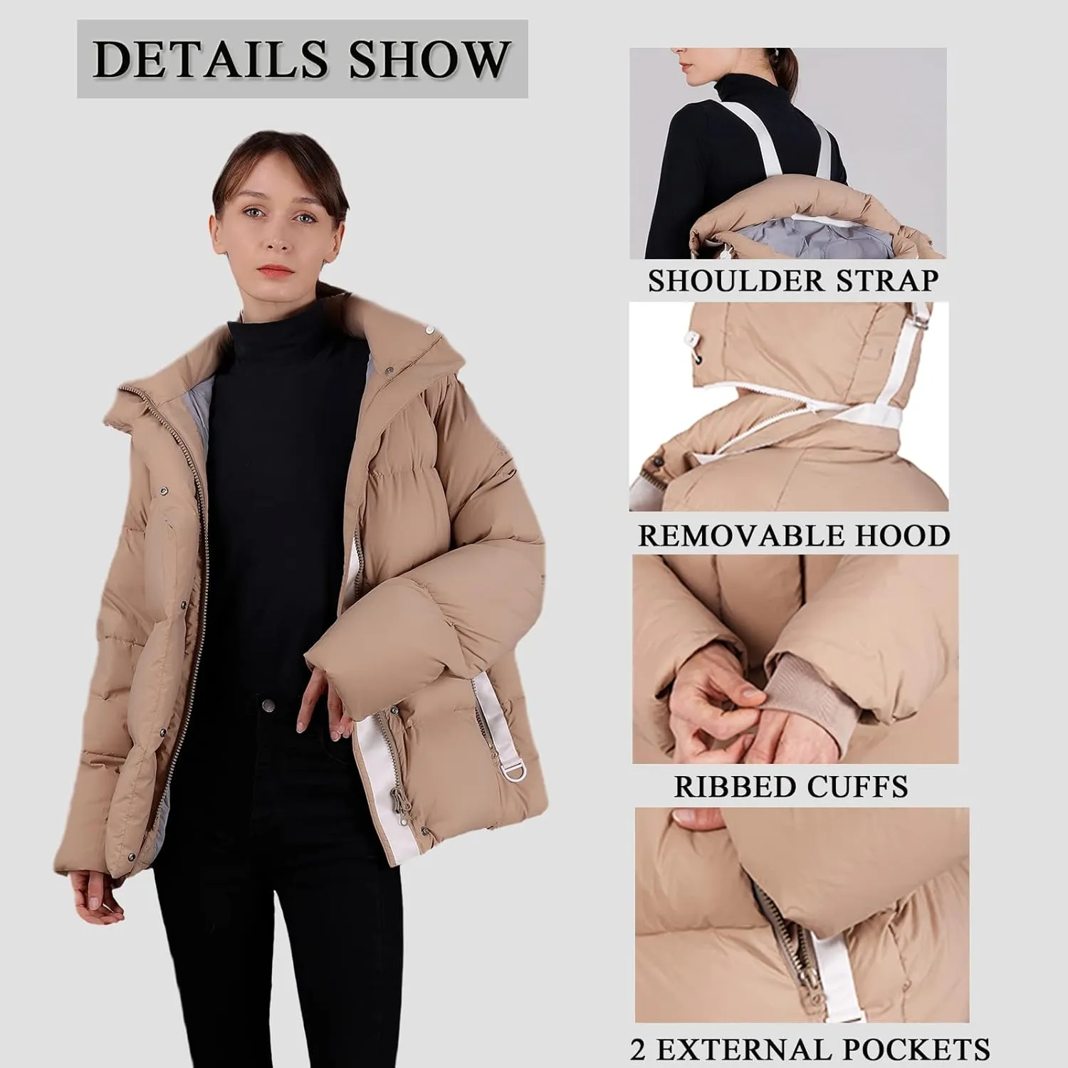 Women's Thickened Down Jacket - Winter Hooded Short Puffy Packable Jacket, Warm Puffer Down Coat for Christmas Gift
