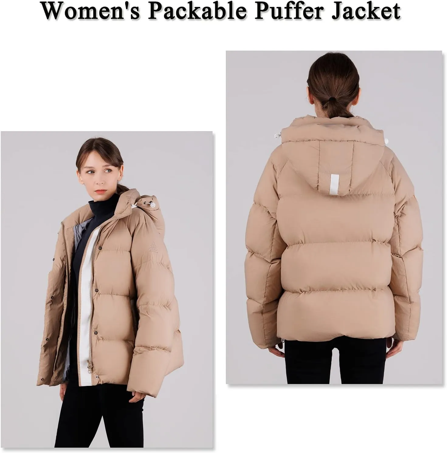 Women's Thickened Down Jacket - Winter Hooded Short Puffy Packable Jacket, Warm Puffer Down Coat for Christmas Gift