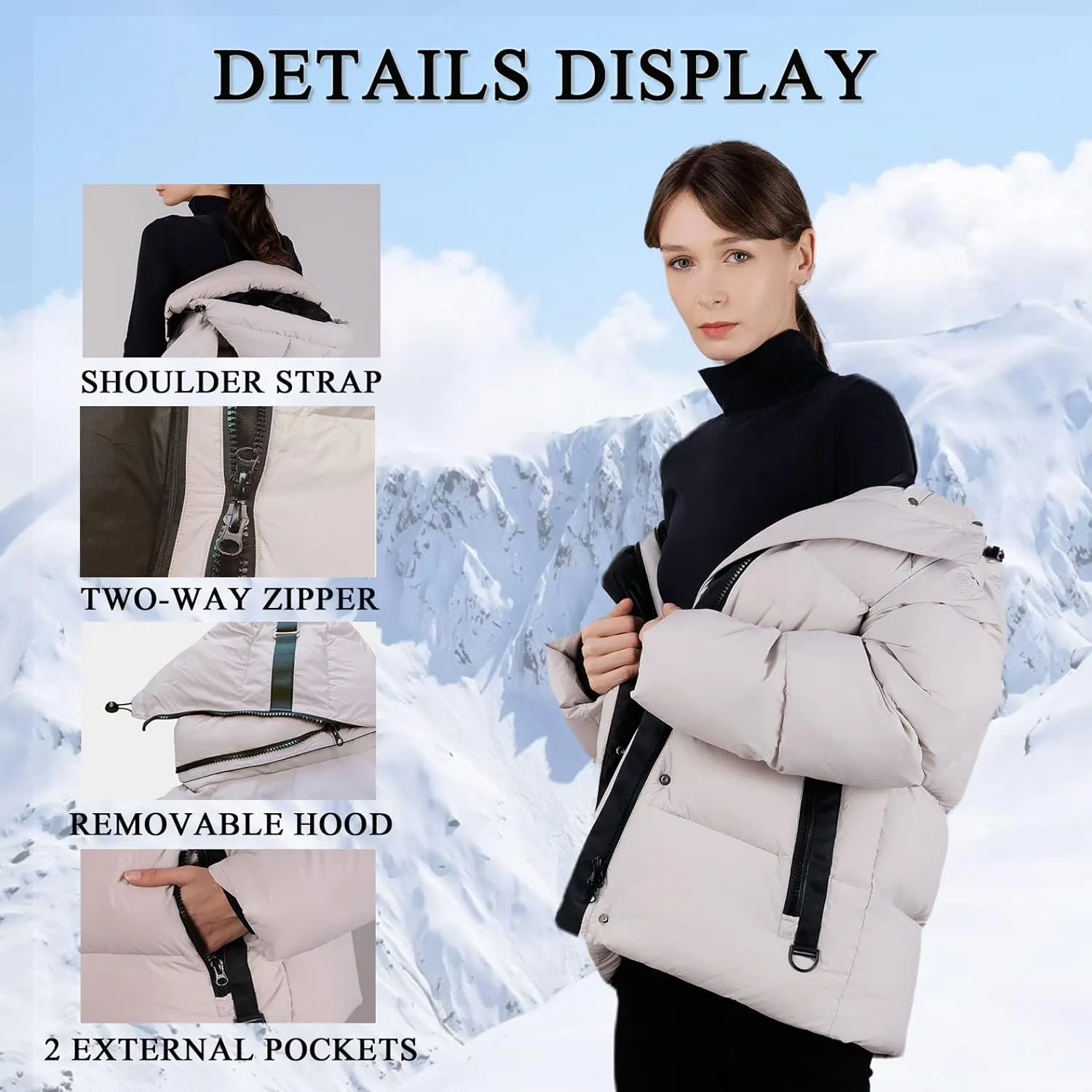 Women's Thickened Down Jacket - Winter Hooded Short Puffy Packable Jacket, Warm Puffer Down Coat for Christmas Gift