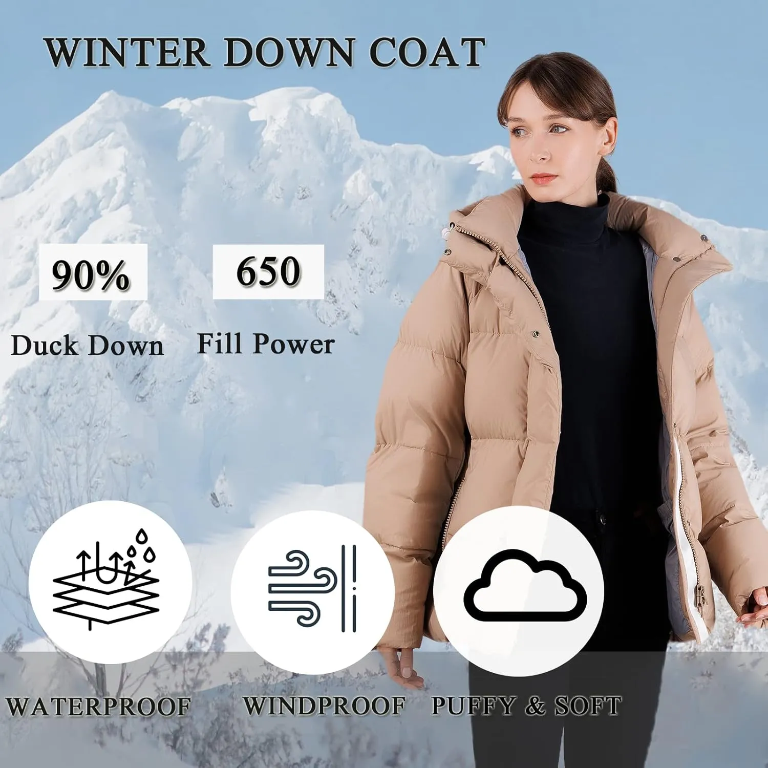 Women's Thickened Down Jacket - Winter Hooded Short Puffy Packable Jacket, Warm Puffer Down Coat for Christmas Gift