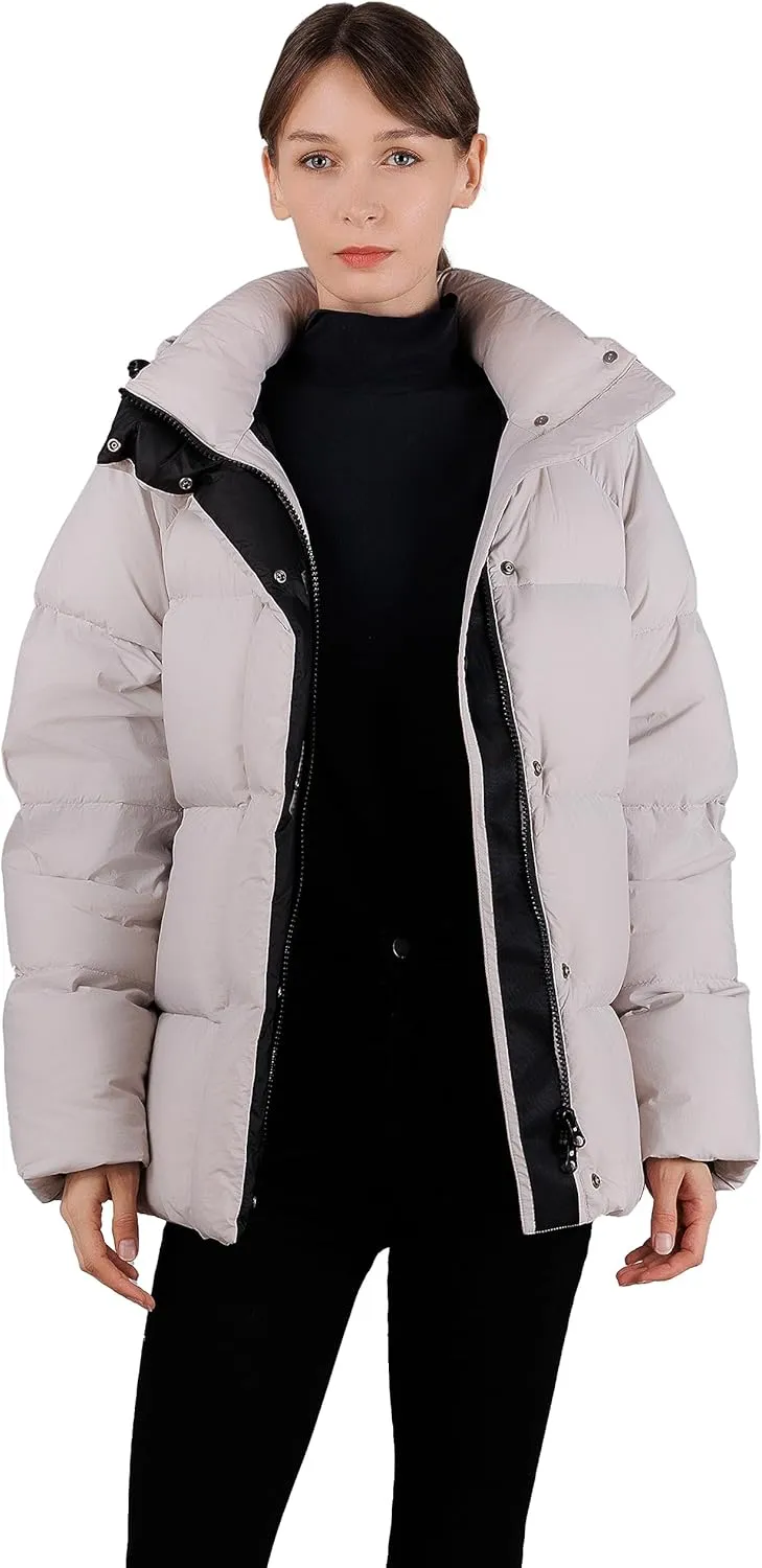 Women's Thickened Down Jacket - Winter Hooded Short Puffy Packable Jacket, Warm Puffer Down Coat for Christmas Gift