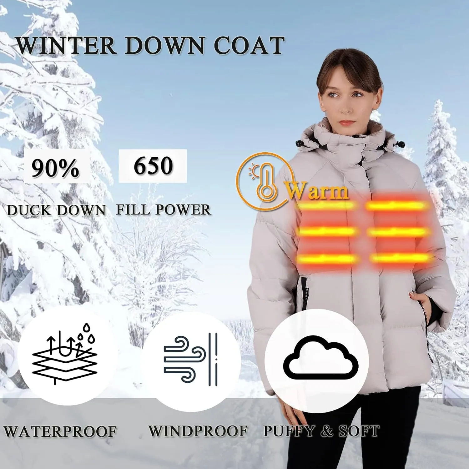 Women's Thickened Down Jacket - Winter Hooded Short Puffy Packable Jacket, Warm Puffer Down Coat for Christmas Gift