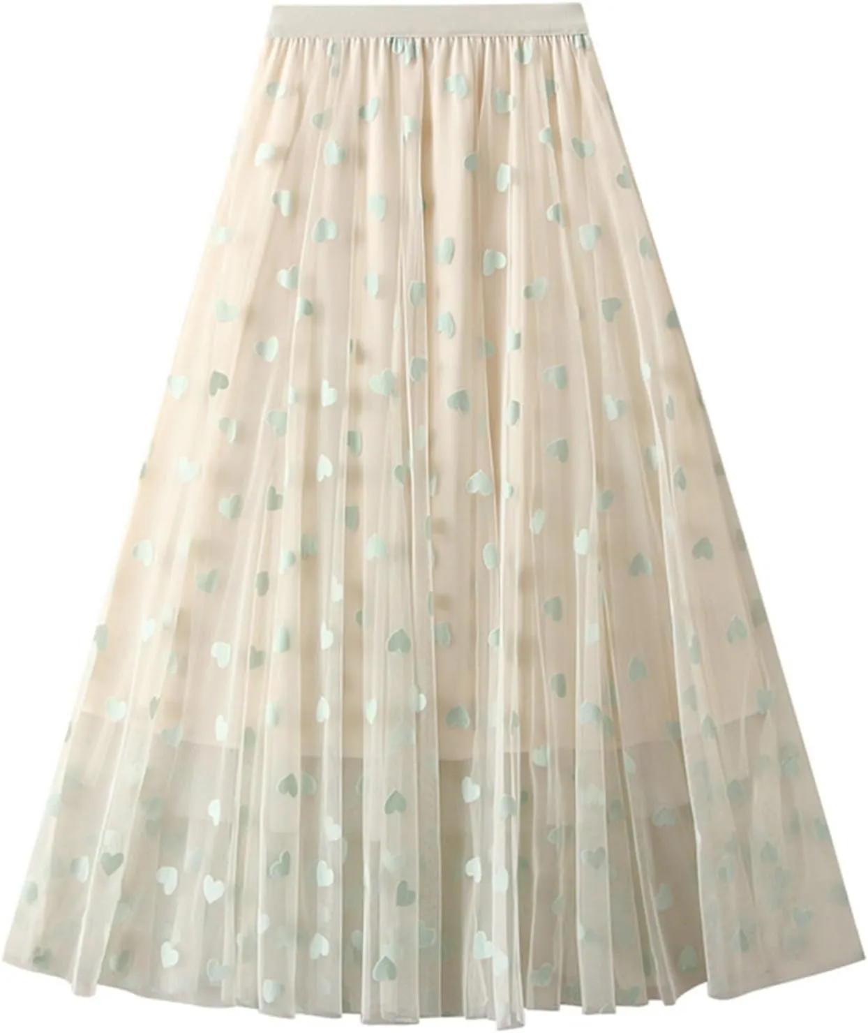 Womens Tiered Tulle Midi Skirt Elastic High Waist A-line Pleated Mesh Flared Cute Skirts