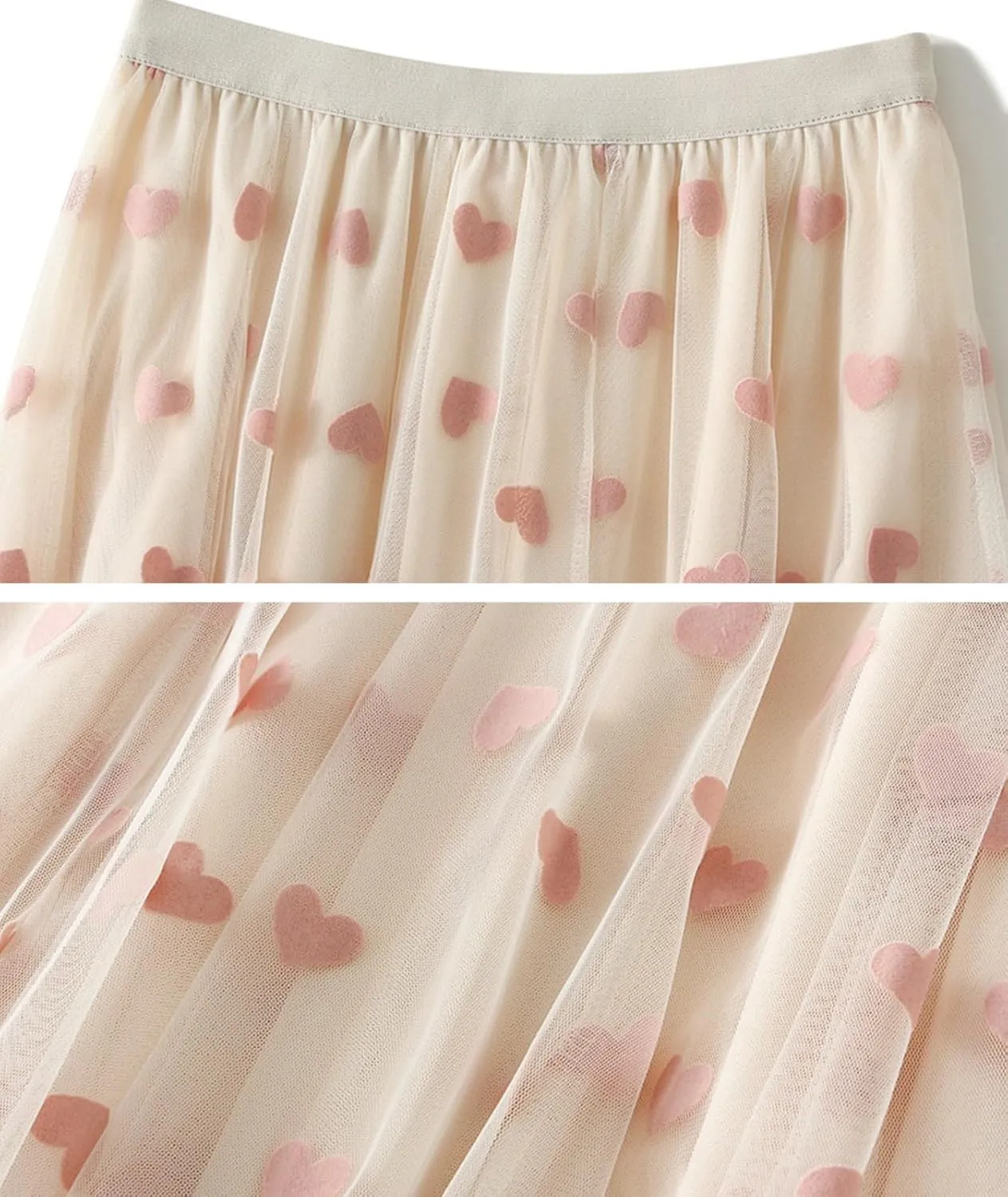 Womens Tiered Tulle Midi Skirt Elastic High Waist A-line Pleated Mesh Flared Cute Skirts