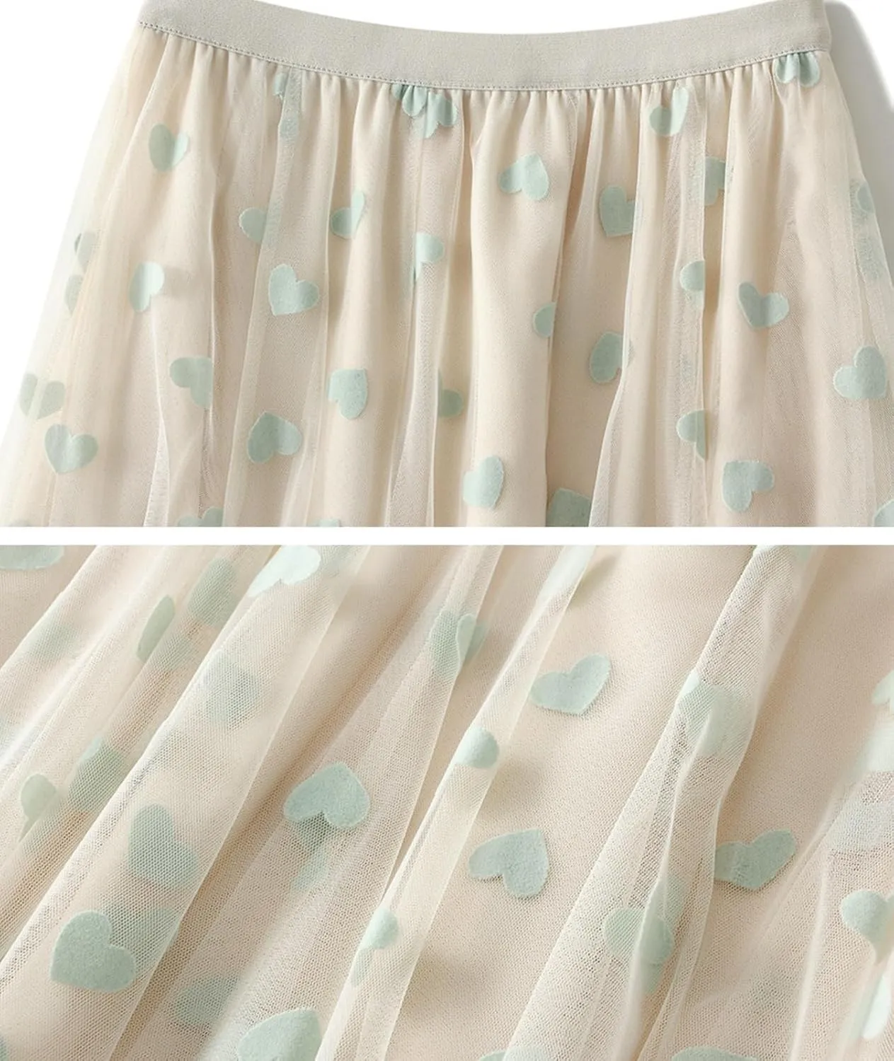 Womens Tiered Tulle Midi Skirt Elastic High Waist A-line Pleated Mesh Flared Cute Skirts