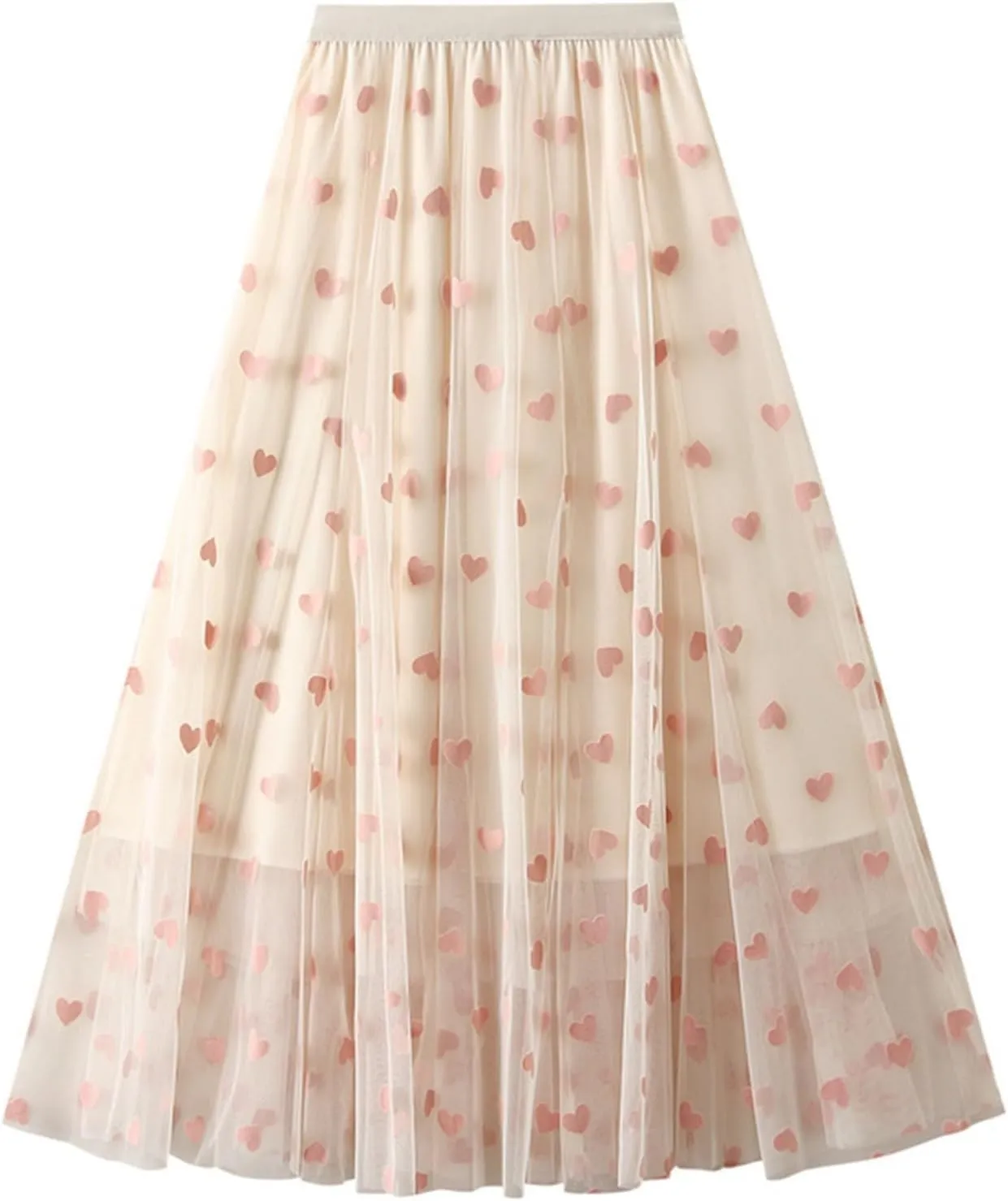 Womens Tiered Tulle Midi Skirt Elastic High Waist A-line Pleated Mesh Flared Cute Skirts