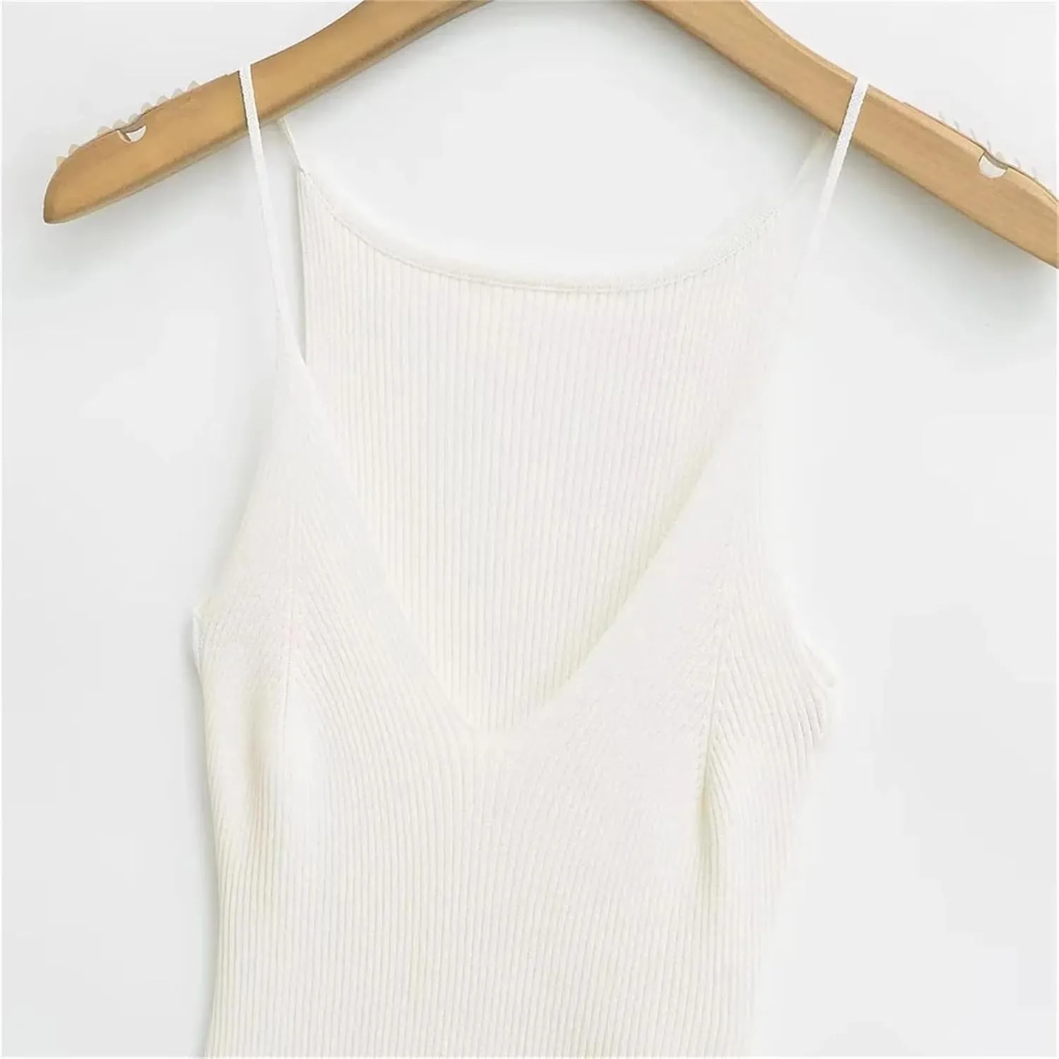 Women's V-Neck Camisole Backless Spaghetti Straps Ribbed Slim Fit Casual Tank Top