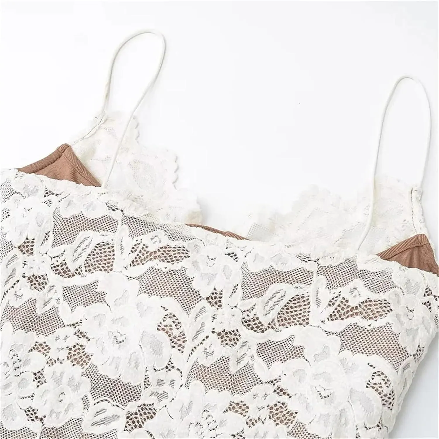Women's V-Neck Lace Camisole Floral Applique Adjustable Straps Built-in Chest Pad Tank Top