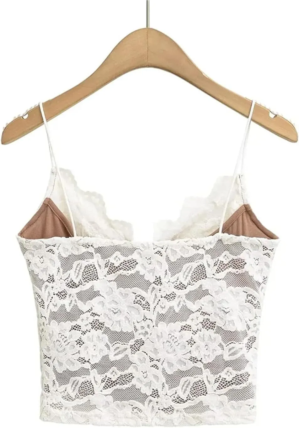 Women's V-Neck Lace Camisole Floral Applique Adjustable Straps Built-in Chest Pad Tank Top