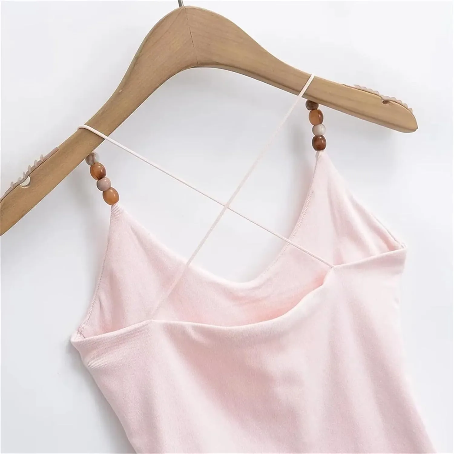 Women's V-Neck Spaghetti Strap Camisole Beaded Decoration Summer Casual Tank Top