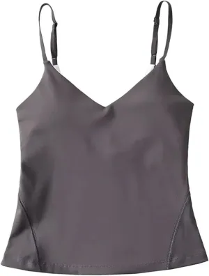 Women's V-Neck Spaghetti Strap Camisole Top Adjustable Straps Built-in Chest Pad Casual Tank Top