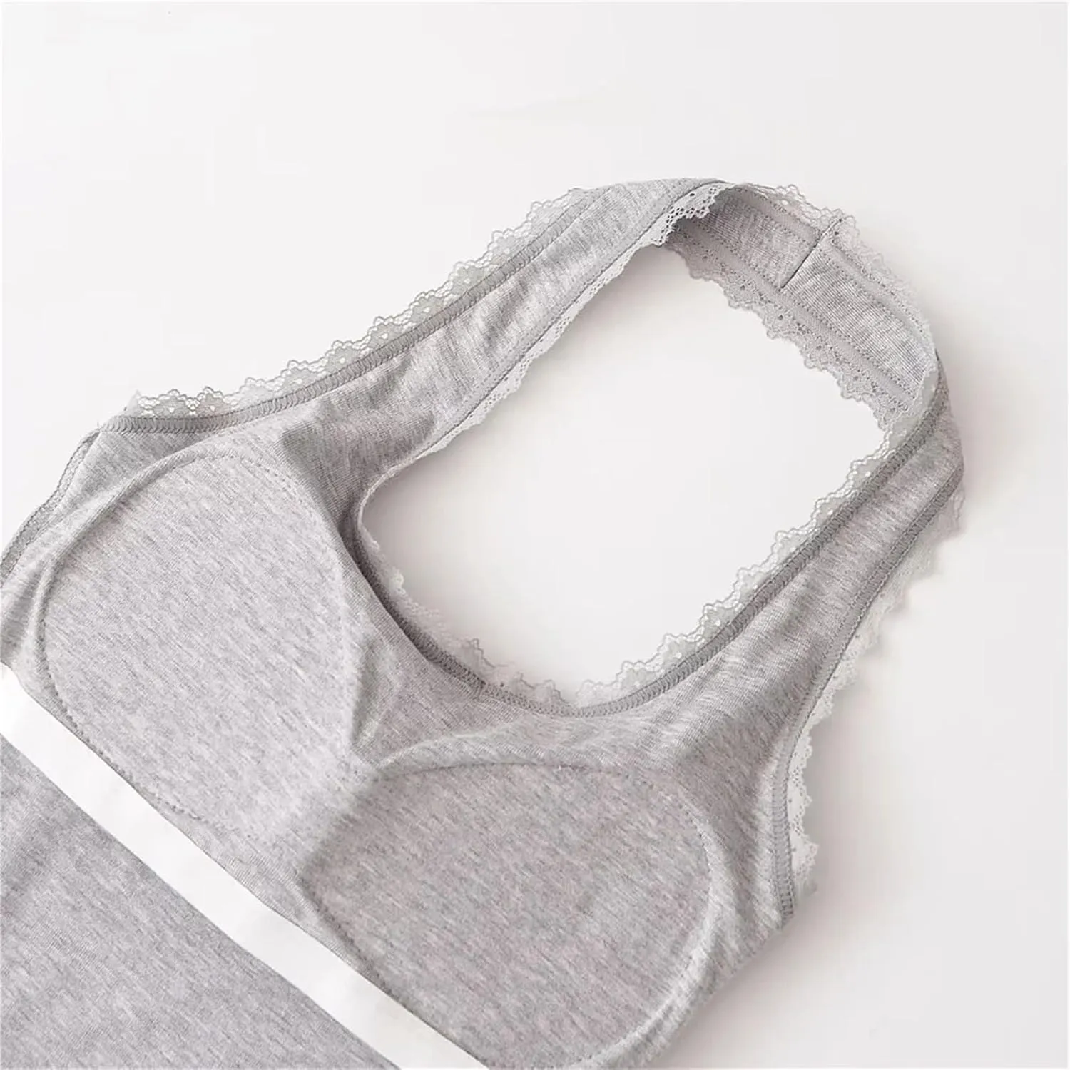 Women's V-Neck Tank Top Lace Trim Bow Decoration Built-in Chest Pad Slim-Fitting Camisole
