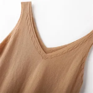 Women's Vest V-Neck Sleeveless Tanks Top Knitted Pullover Ladies Camisole Bottom Shirt