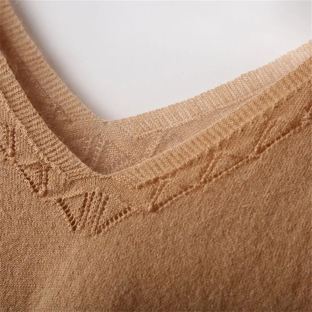 Women's Vest V-Neck Sleeveless Tanks Top Knitted Pullover Ladies Camisole Bottom Shirt