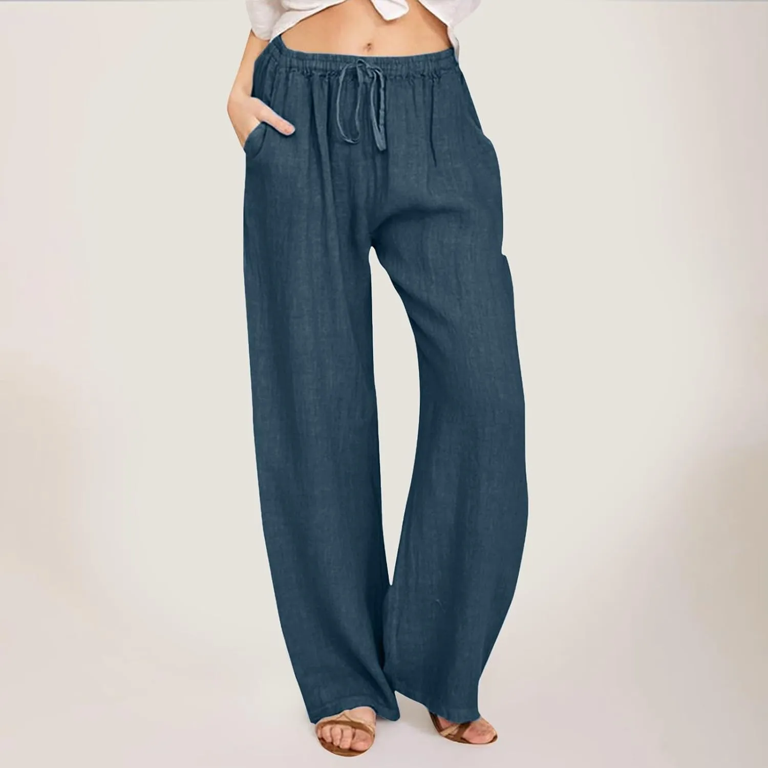 Womens Wide Leg Harem Pants Winter Tight Travel Jeans with Pockets Flare Leggings Elastic Waist