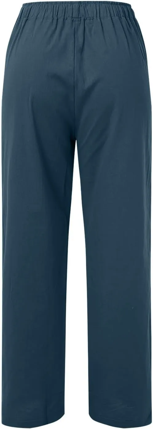 Womens Wide Leg Harem Pants Winter Tight Travel Jeans with Pockets Flare Leggings Elastic Waist