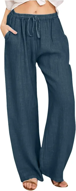 Womens Wide Leg Harem Pants Winter Tight Travel Jeans with Pockets Flare Leggings Elastic Waist