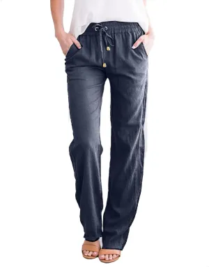 Women's Wide Leg Pants Winter Highwaisted Beach Pants with Pockets Fleece Lined Elastic Waist