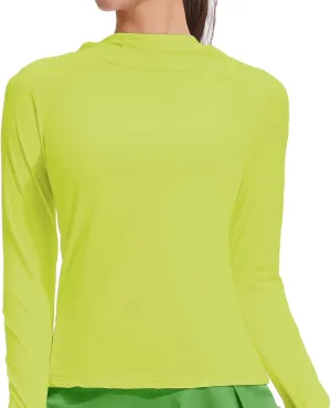 WomenS Yoga Long Sleeve Tops, High Neck Seamless Undershirt, Breathable Nylon-Spandex, Fits 5'11-6'0.8, 165-187 Lbs, Bright Green