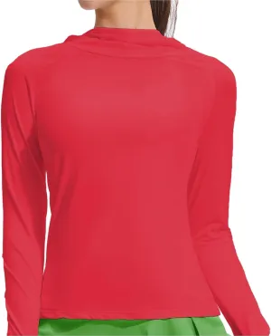 Women'S Yoga Tops, Long Sleeve Seamless High Neck, Workout Undershirt, Breathable Nylon And Spandex, Fit Height 5'11'' - 6'0.8'', Weight 165-187, Red