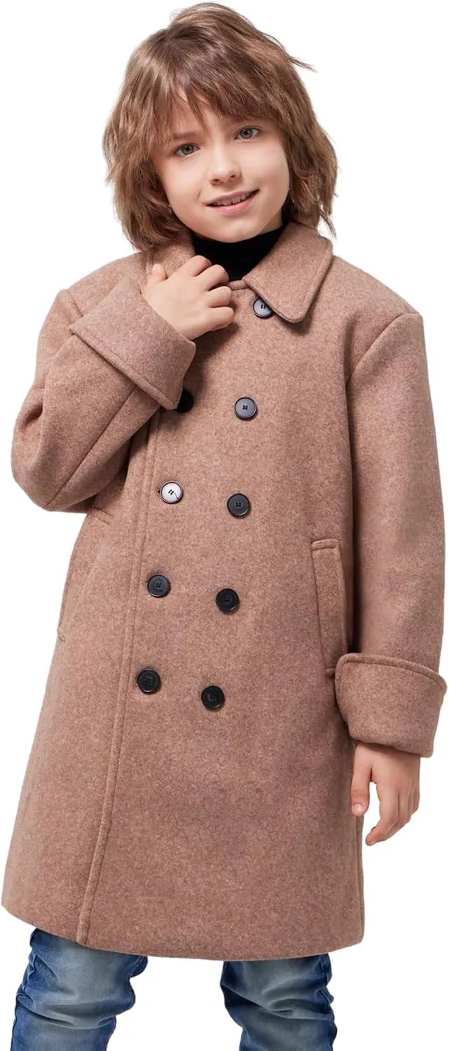 WULFUL Boys Double Breasted Wool Trench Coat Winter Pea Coat