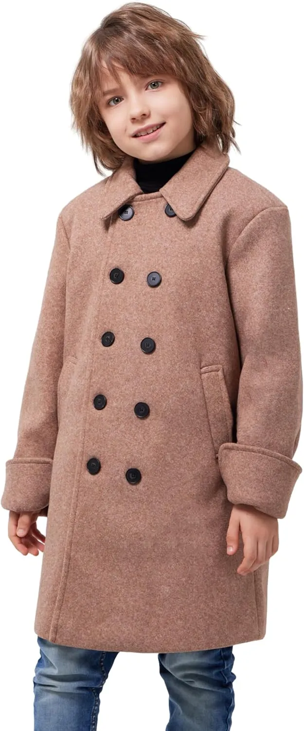 WULFUL Boys Double Breasted Wool Trench Coat Winter Pea Coat