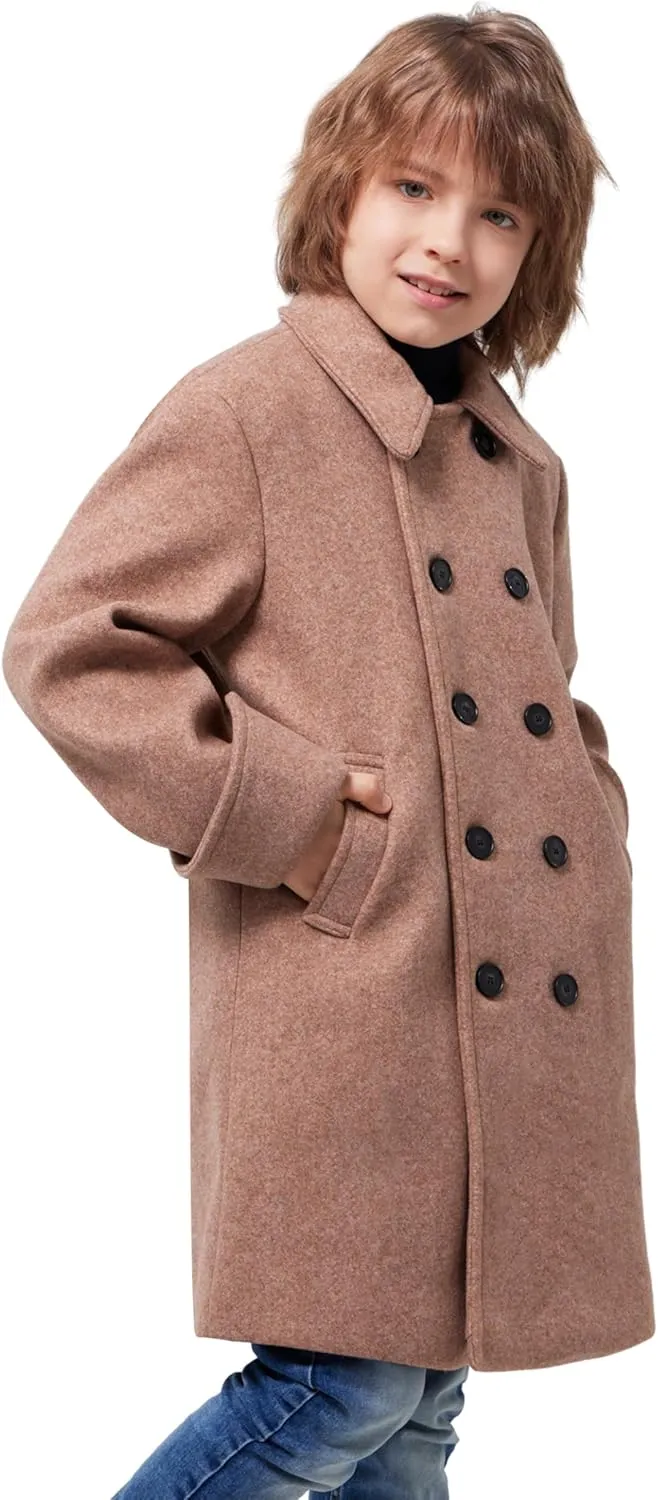 WULFUL Boys Double Breasted Wool Trench Coat Winter Pea Coat
