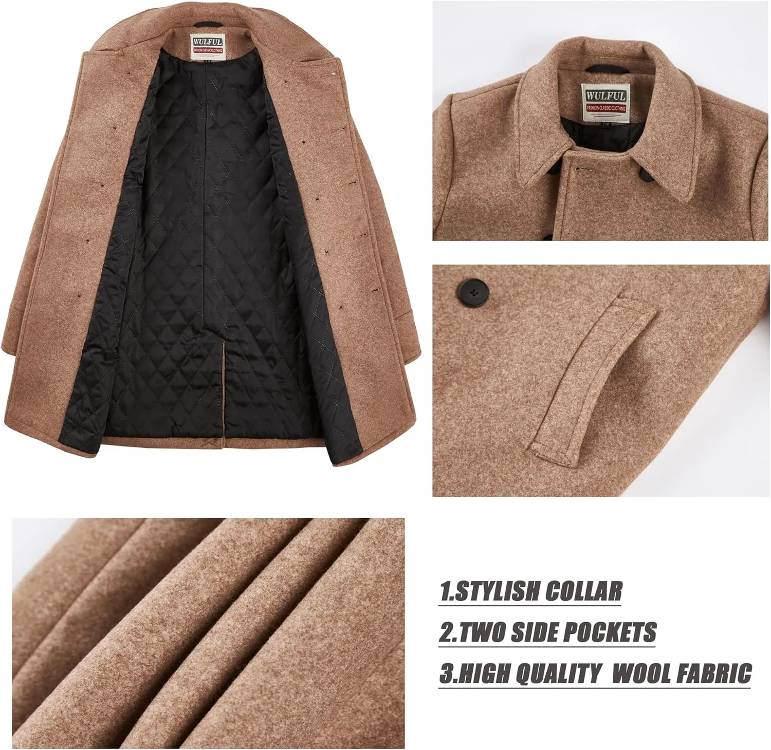 WULFUL Boys Double Breasted Wool Trench Coat Winter Pea Coat