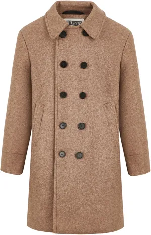 WULFUL Boys Double Breasted Wool Trench Coat Winter Pea Coat